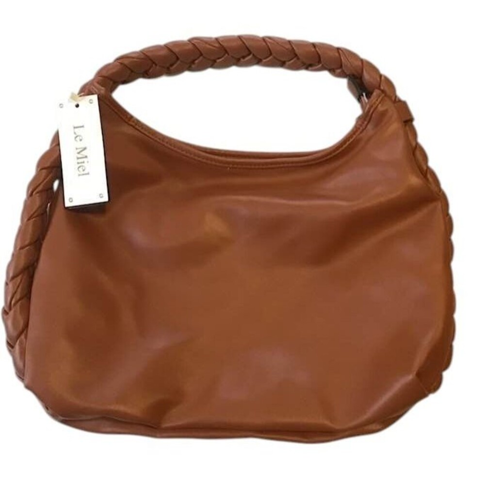 Le Miel Vegan Leather Hobo Purse Bag Braided Brown Bohemian Shoulder Lined NEW